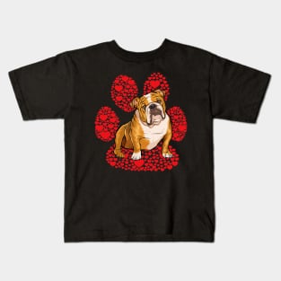 Bulldog Valentines Day Dog Love Paw Kids T-Shirt